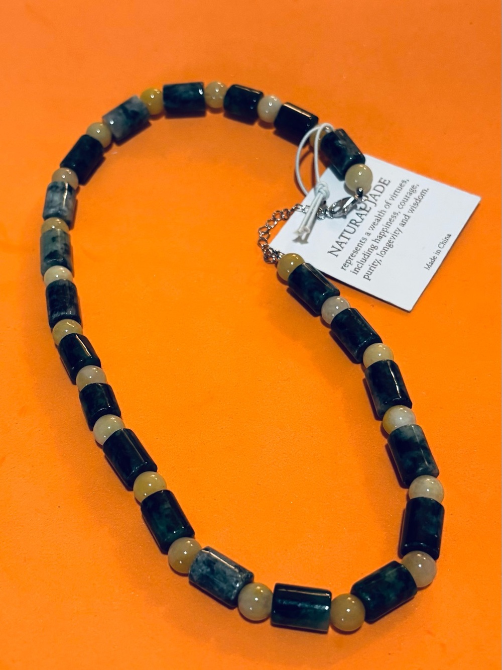 Natural  Green Jade & Cream Bead Necklace